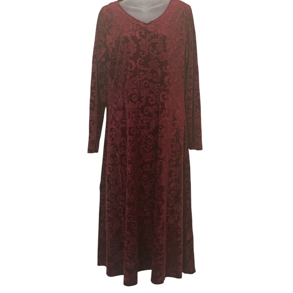 Red Velvet Burnout Maxi Dress XL Long Sleeve Y2K Coquette Statement Aesthetic